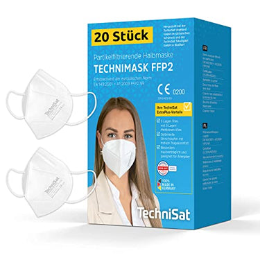 TechniSat TECHNIMASK FFP2 Maske – 20 Stück Atemschutzmaske (5-lagig mit 3x Meltblown-Vlies, Masken 100% Made in Germany) Farbe: Weiß im Sale